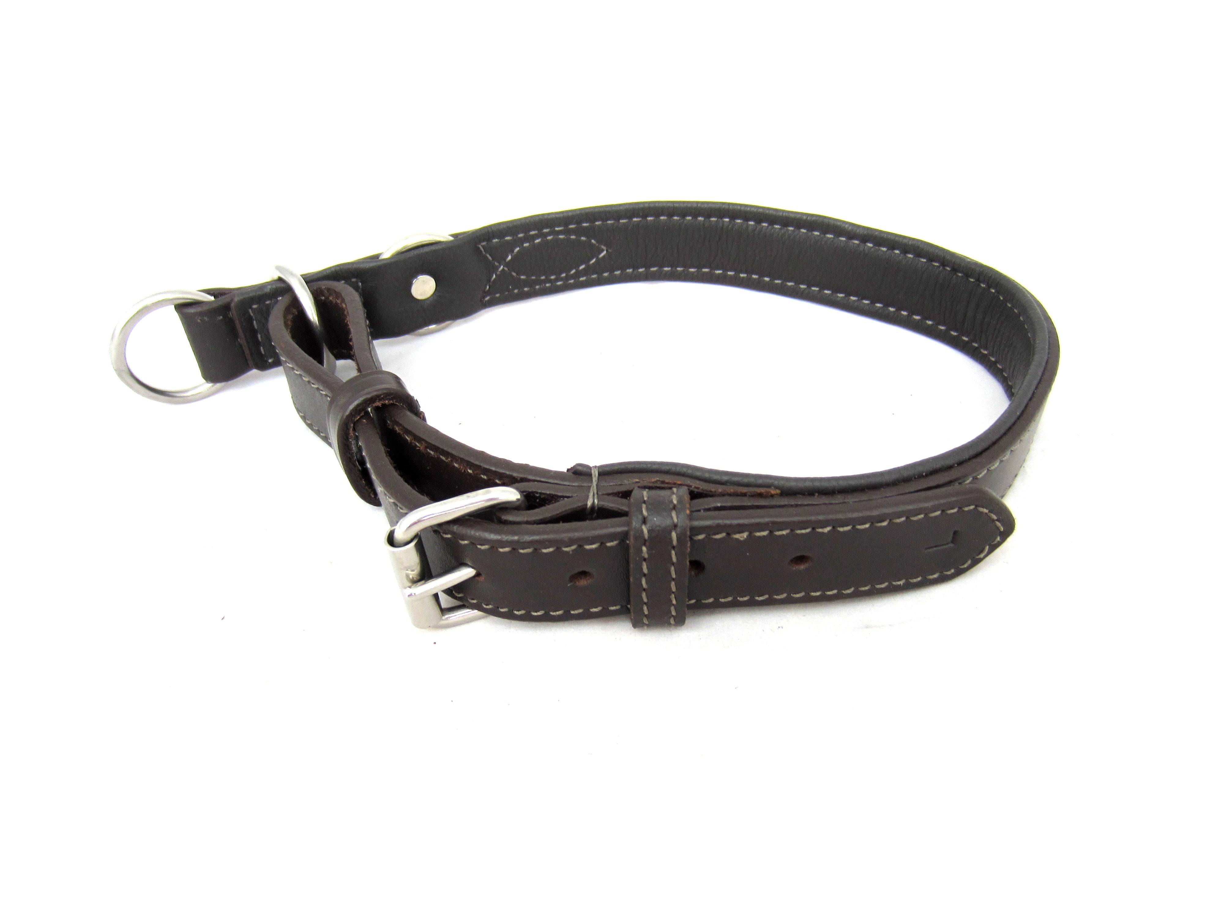 Collier pour chien en cuir plat avec arrêt de traction - cuir nappa rembourré