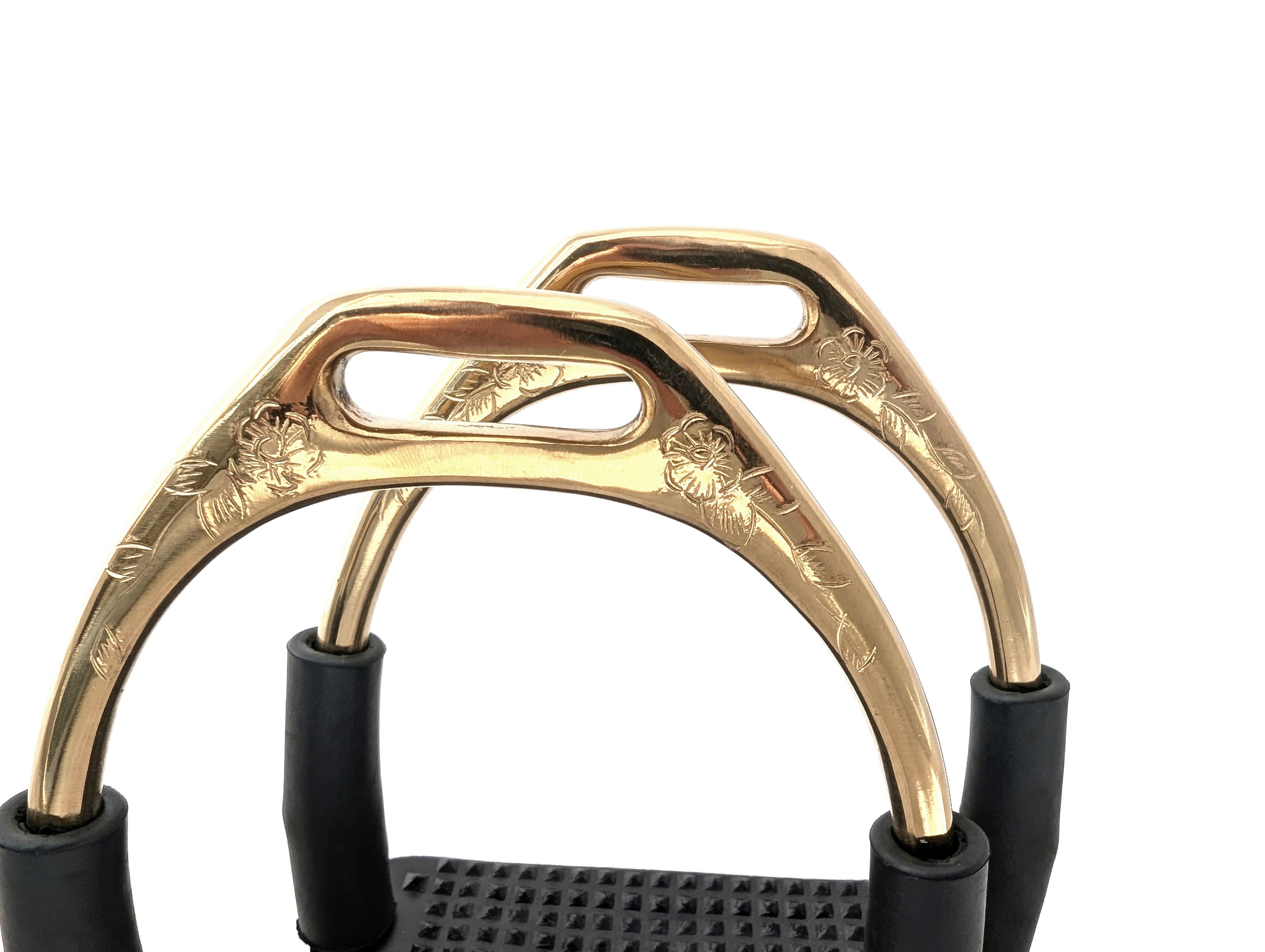 Edler Sicherheits-Steigbügel mit Gelenken, Farbe in Gold - Messing, verziert , 1 Paar