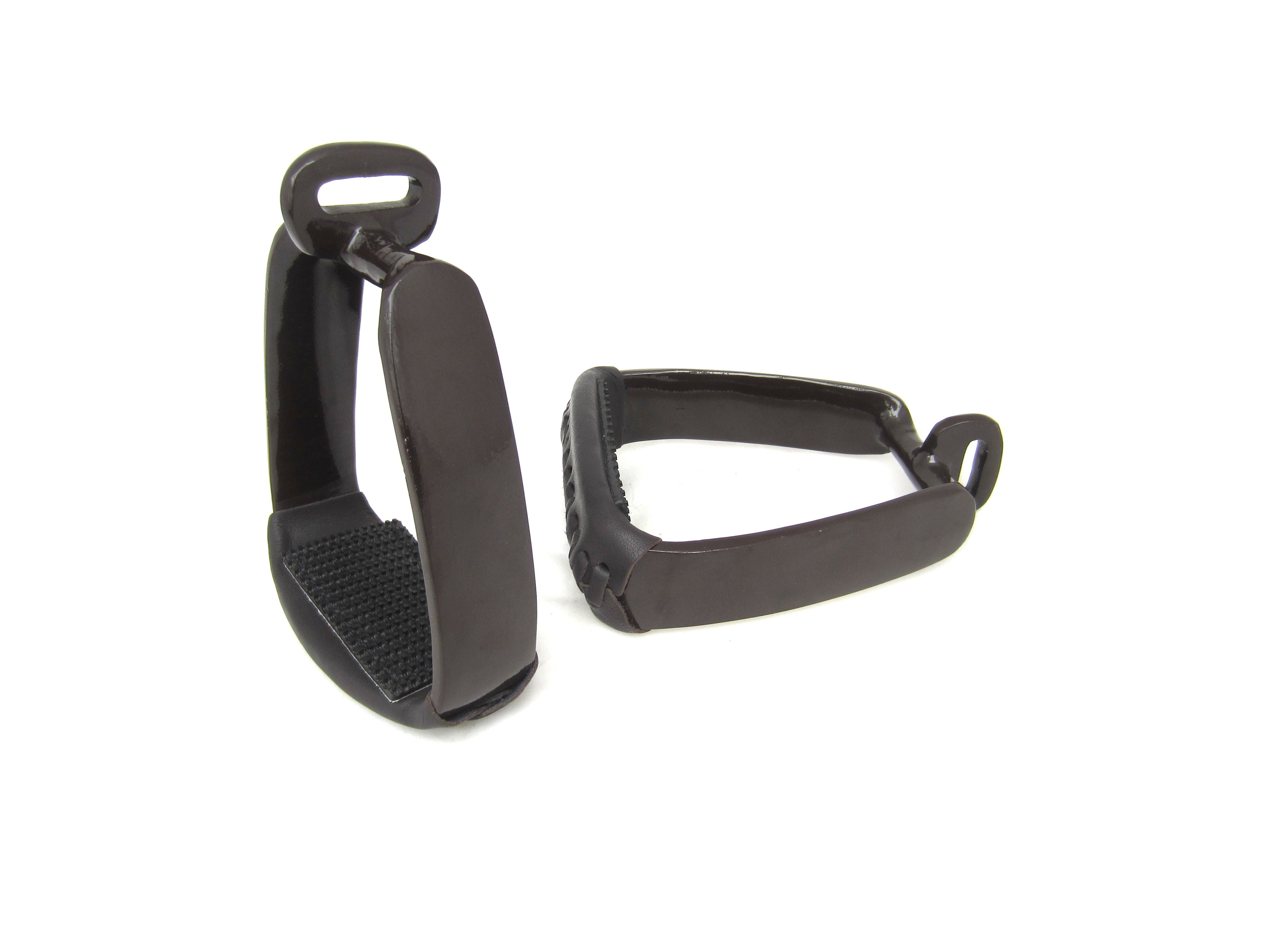 B-stock aluminum stirrups in brown and black - rotated 90°