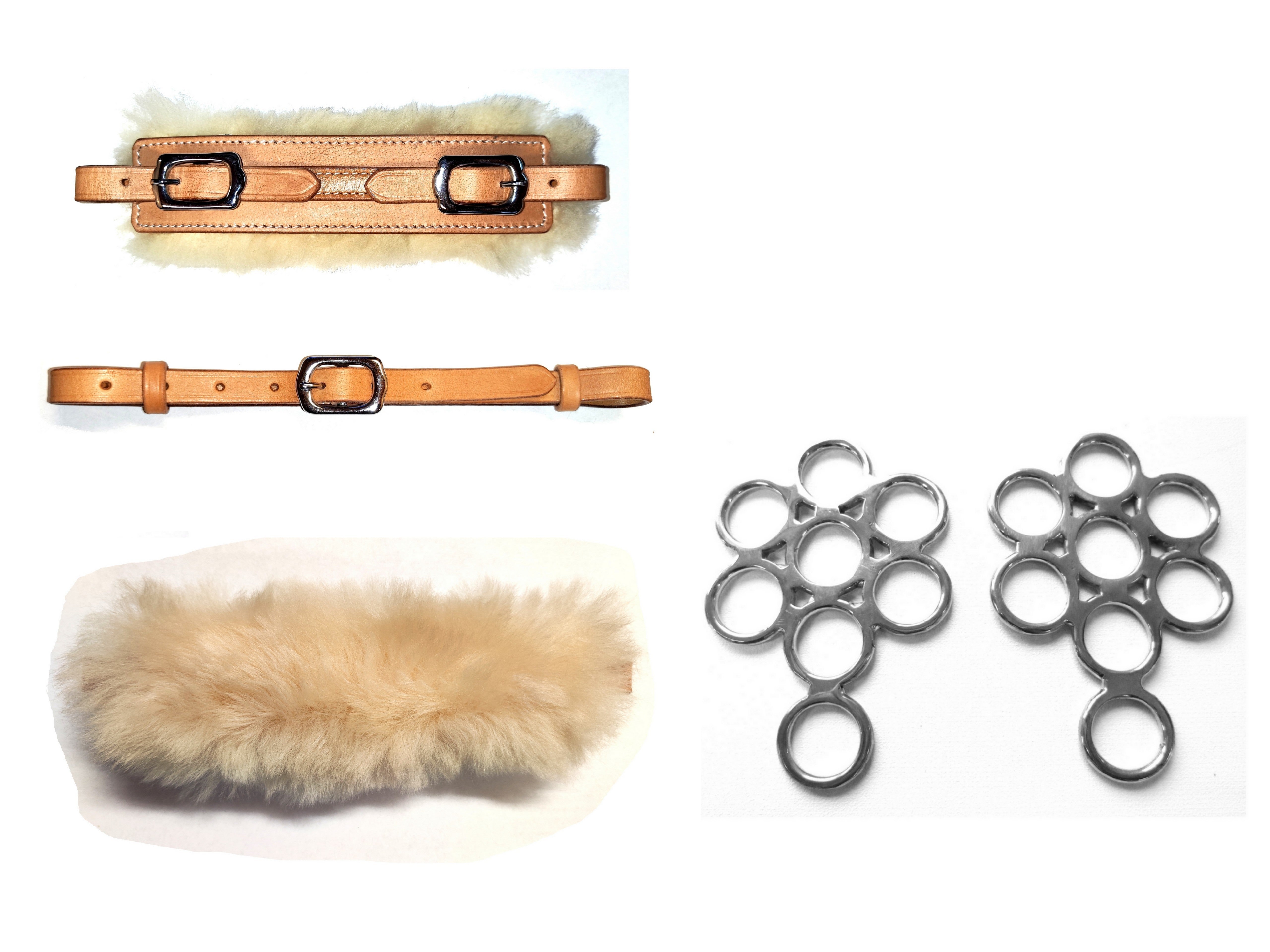 Set Bitless Bridle Hackamore Flower Silver - Real Sheepskin