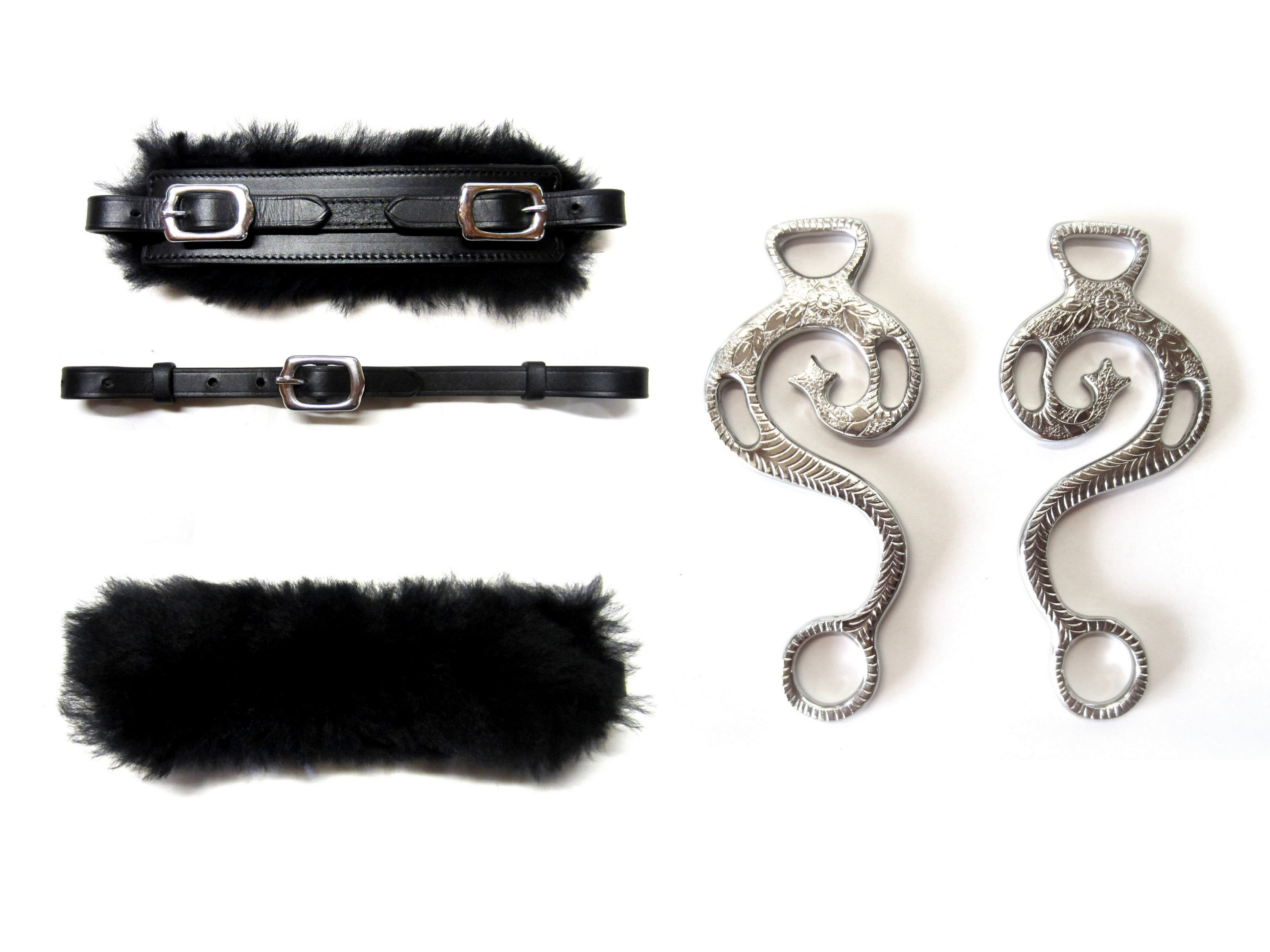 Parure Hackamore "Baroque" couleur argent - véritable peau de mouton - décorée