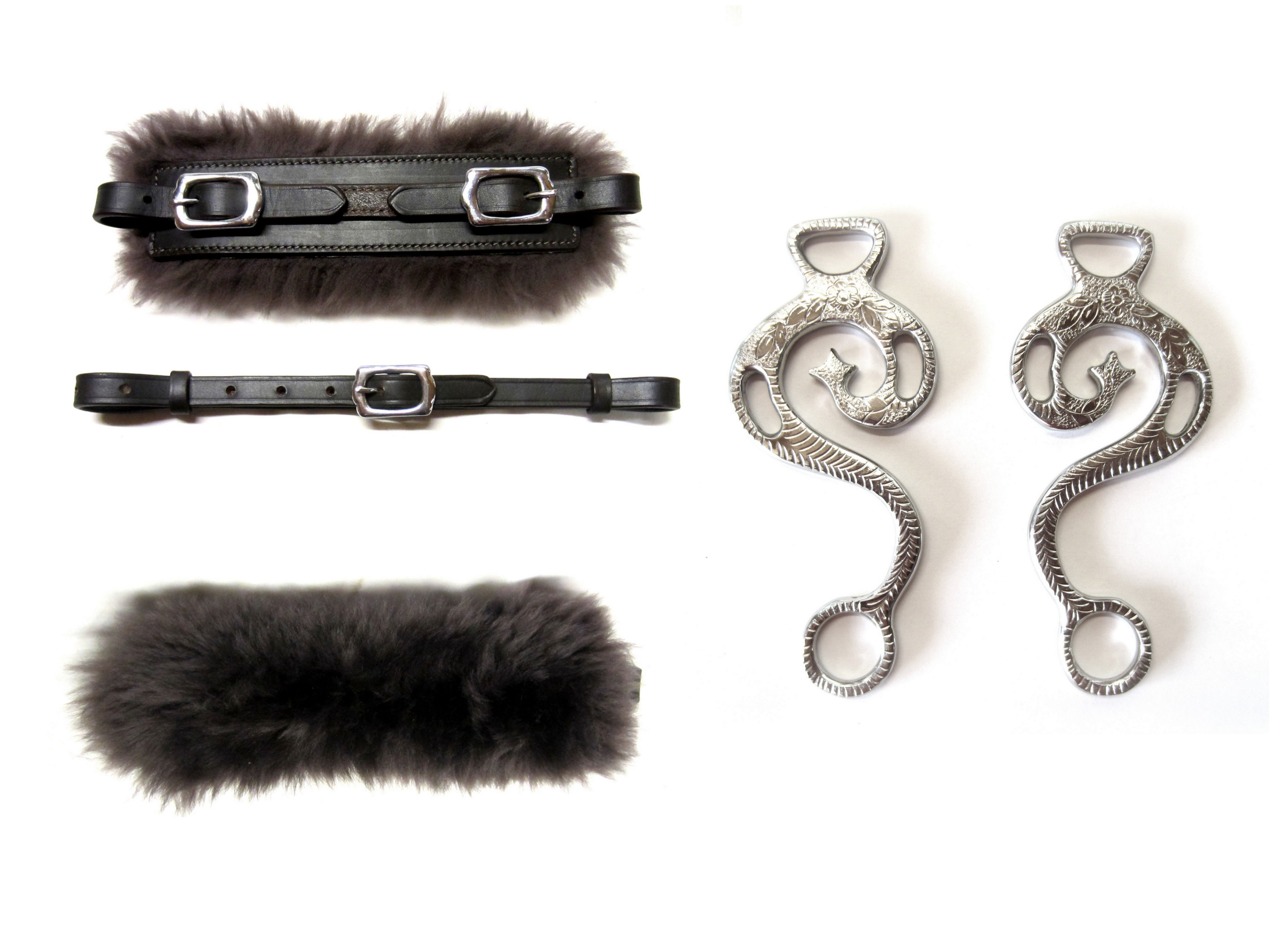 Parure Hackamore "Baroque" couleur argent - véritable peau de mouton - décorée
