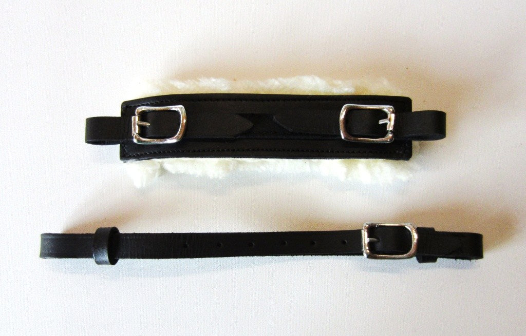 Echt Schaffell gepolsterter Nasenriemen plus Kinnriemen im Set -B-Ware-