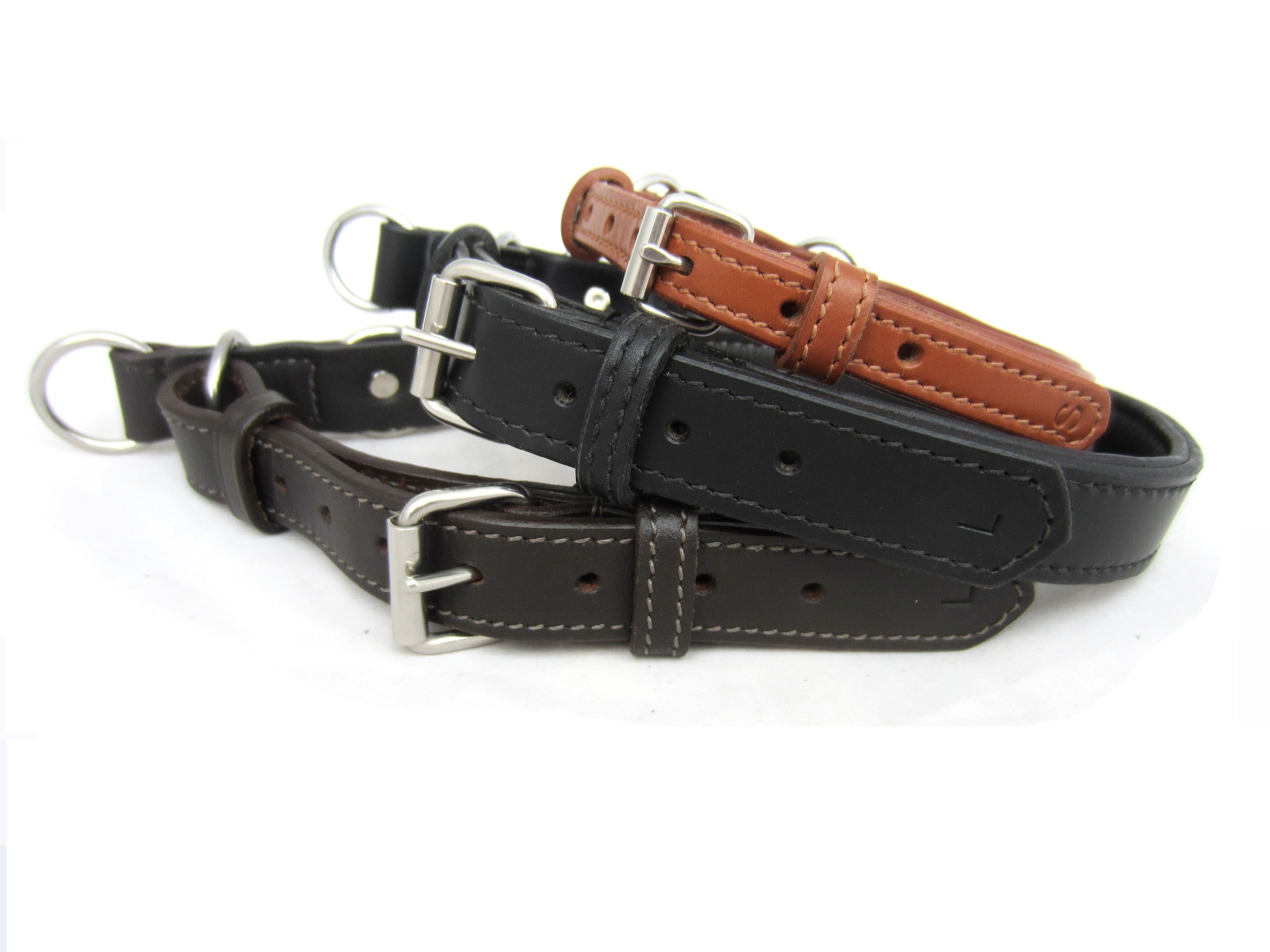 Collier pour chien en cuir plat avec arrêt de traction - cuir nappa rembourré