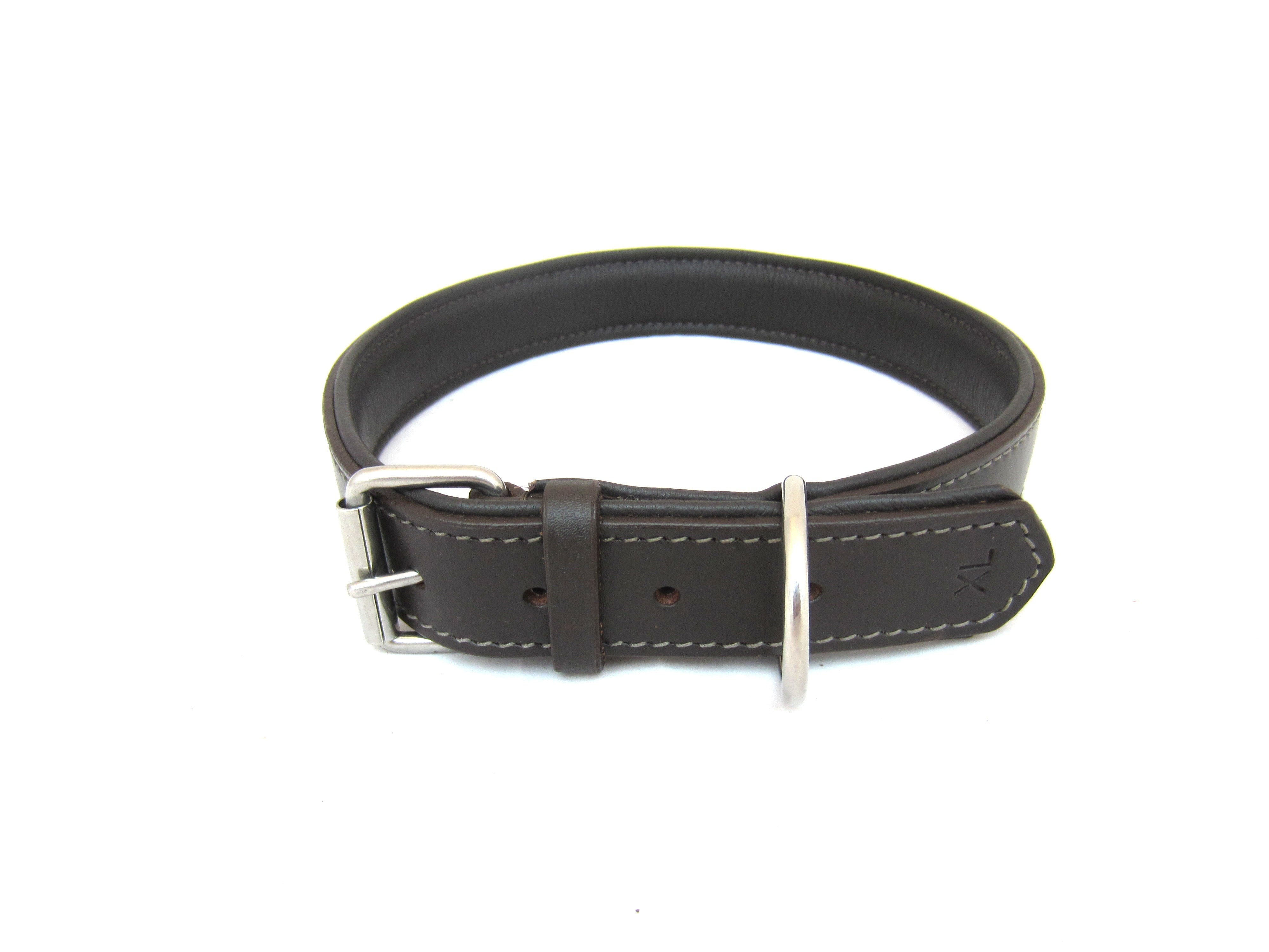 Leather dog collar flat padded with nappa leather