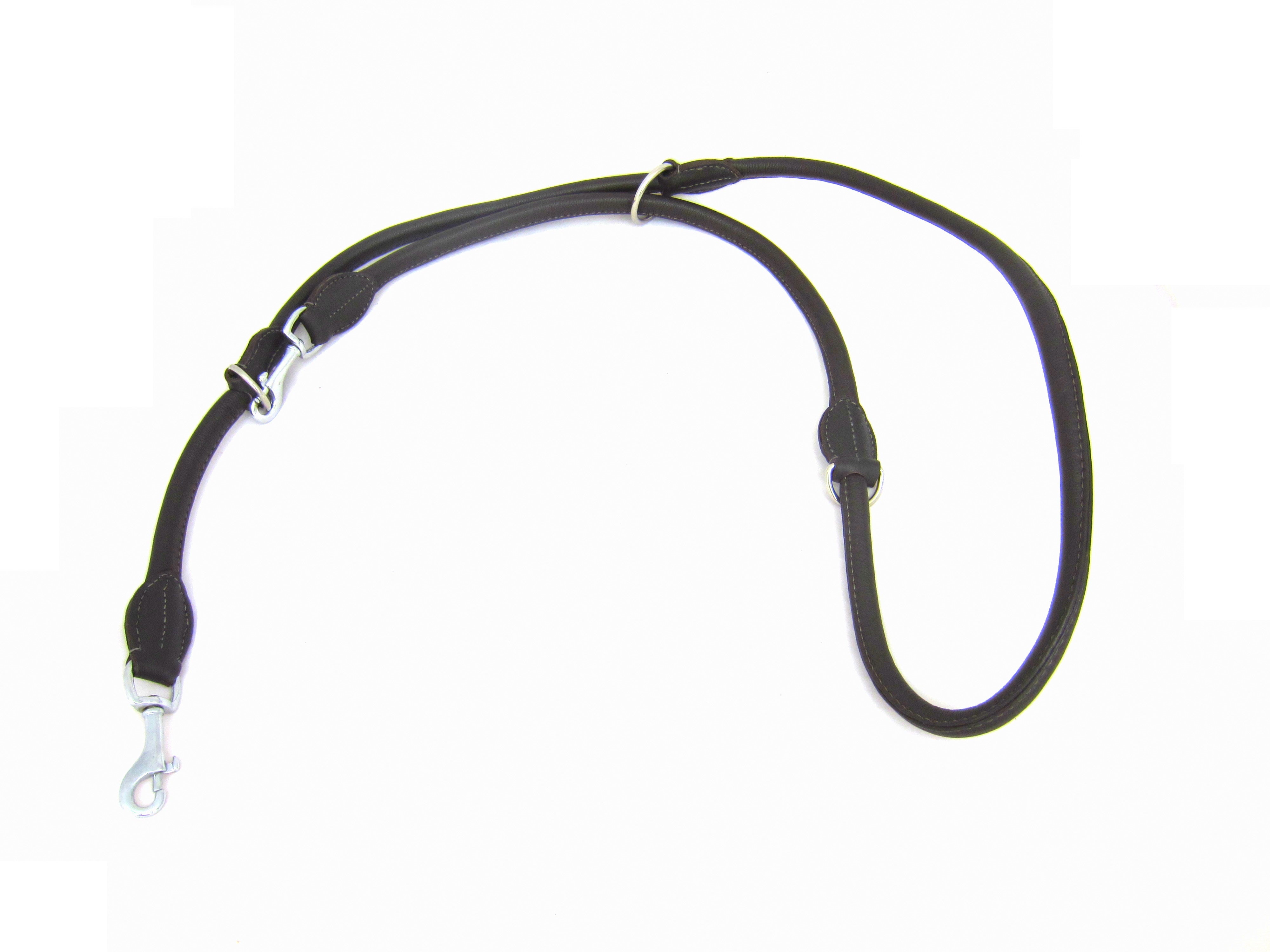 Leather dog leash "Vario Round" round stitched, 3-way adjustable made of soft nappa leather