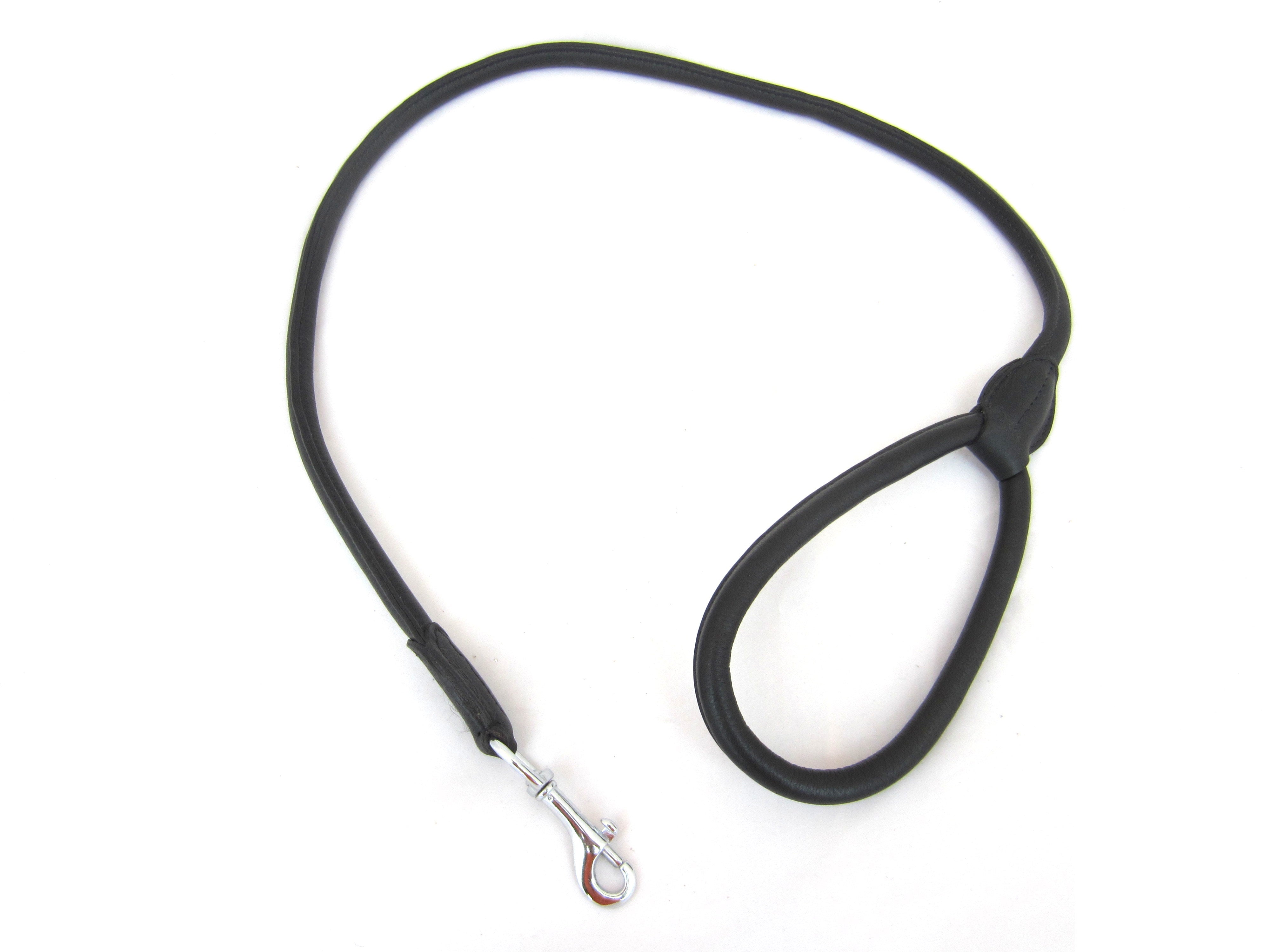 Laisse courte en cuir pour chien "Short Round" 110 cm ronde cousue en cuir nappa souple