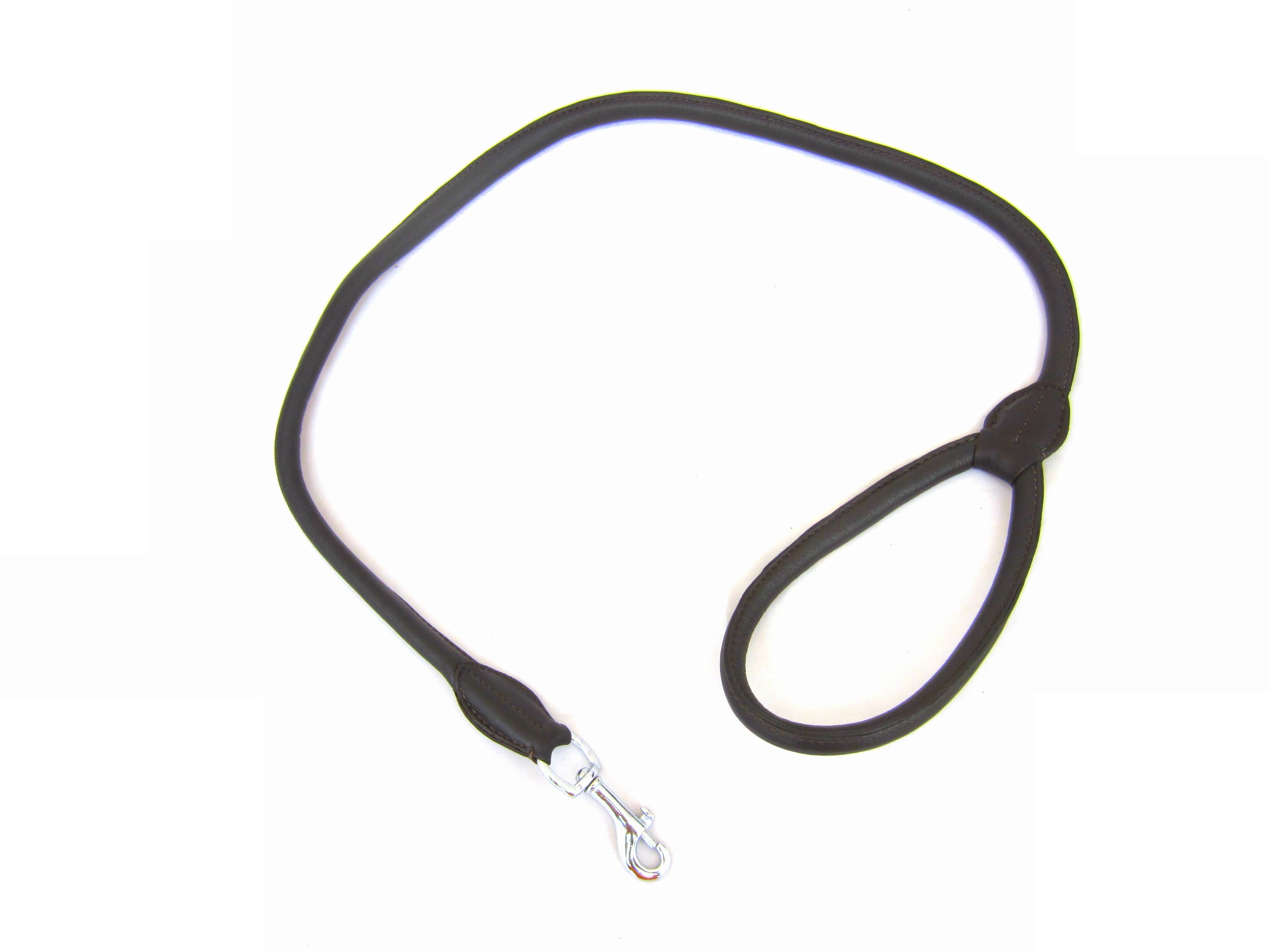 Short leather dog leash "Short Round" 110 cm round sewn from soft nappa leather