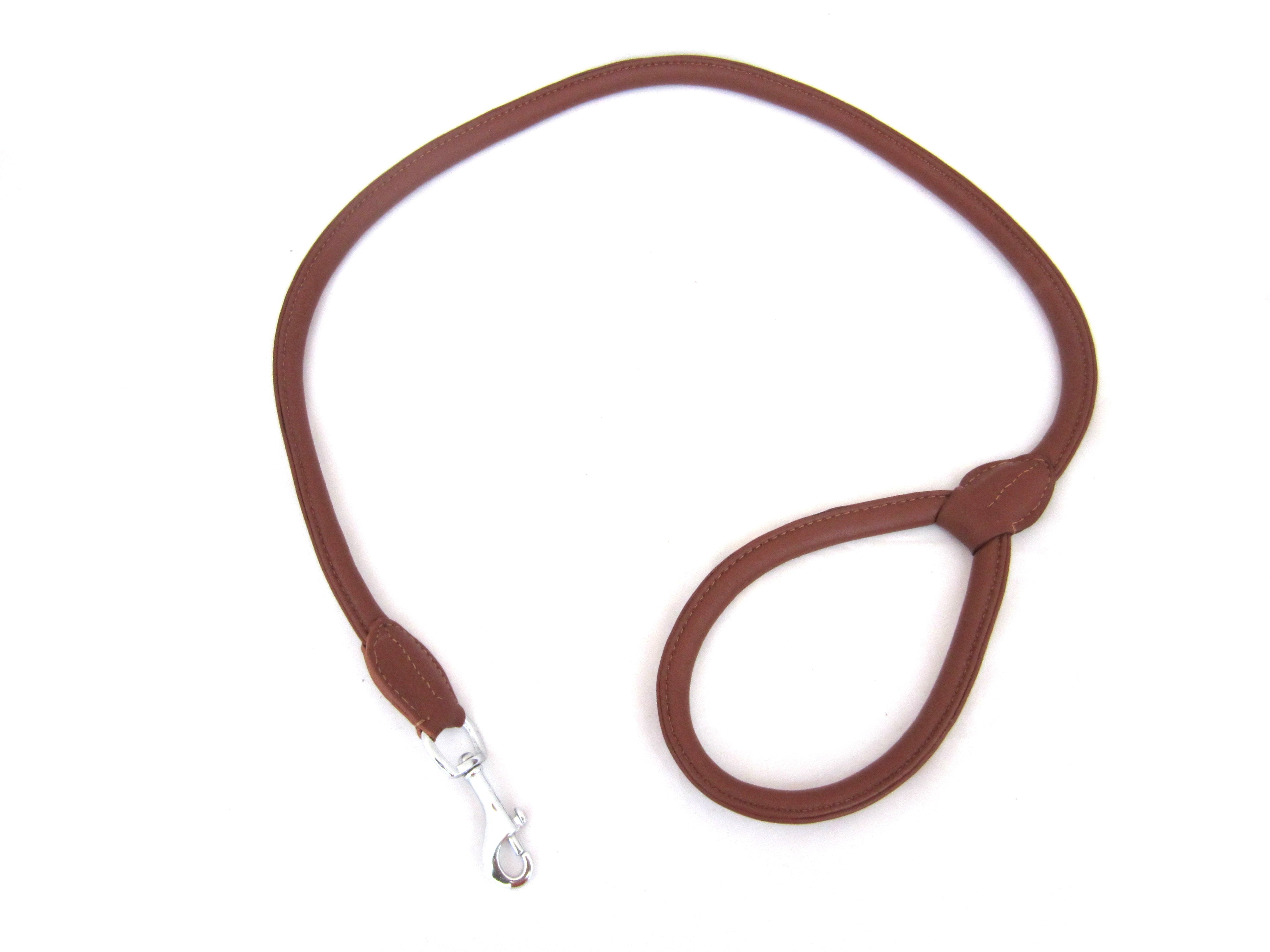 Short leather dog leash "Short Round" 110 cm round sewn from soft nappa leather