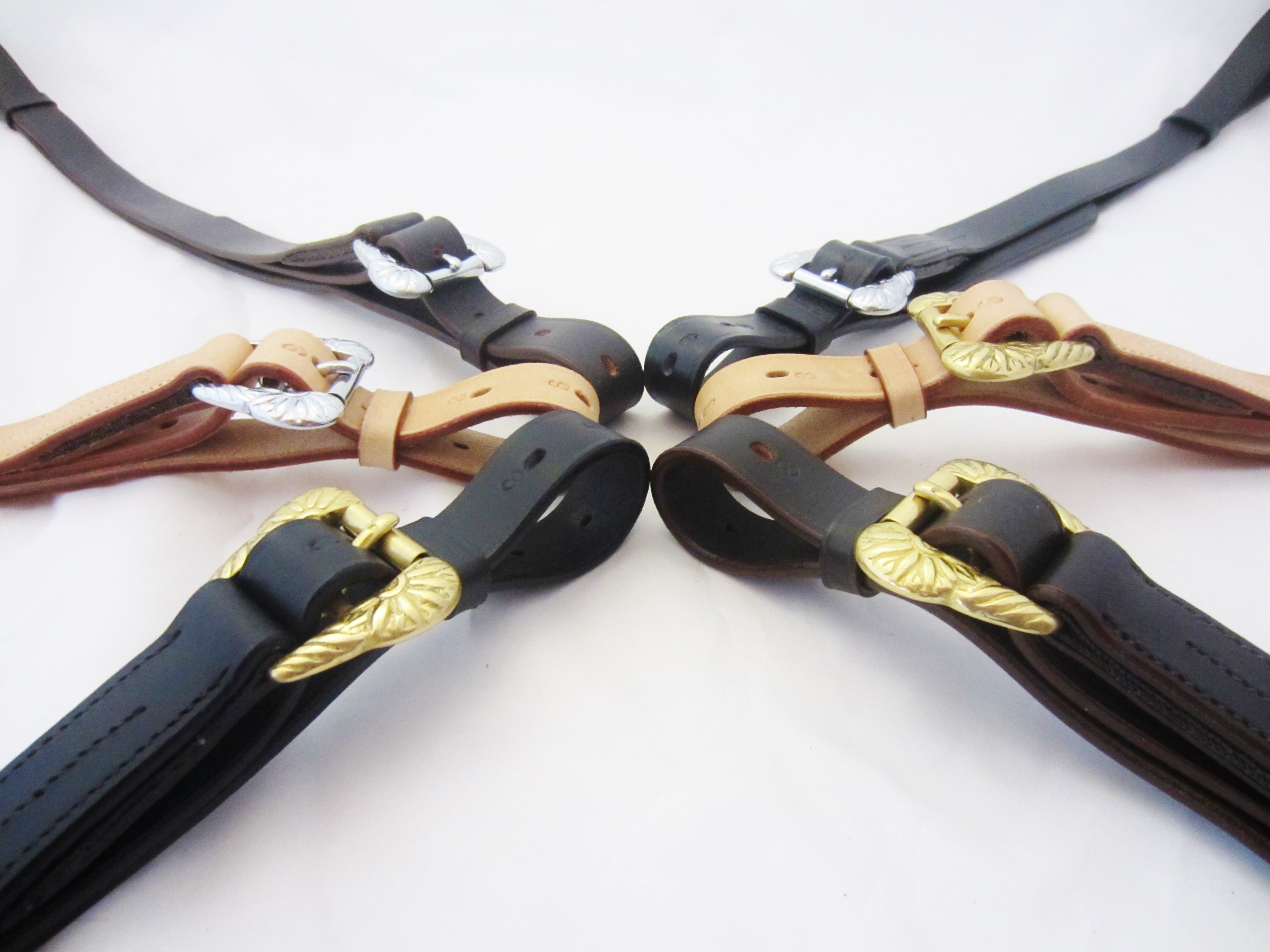 Single pair of baroque stirrup leathers, decorated - black - gold