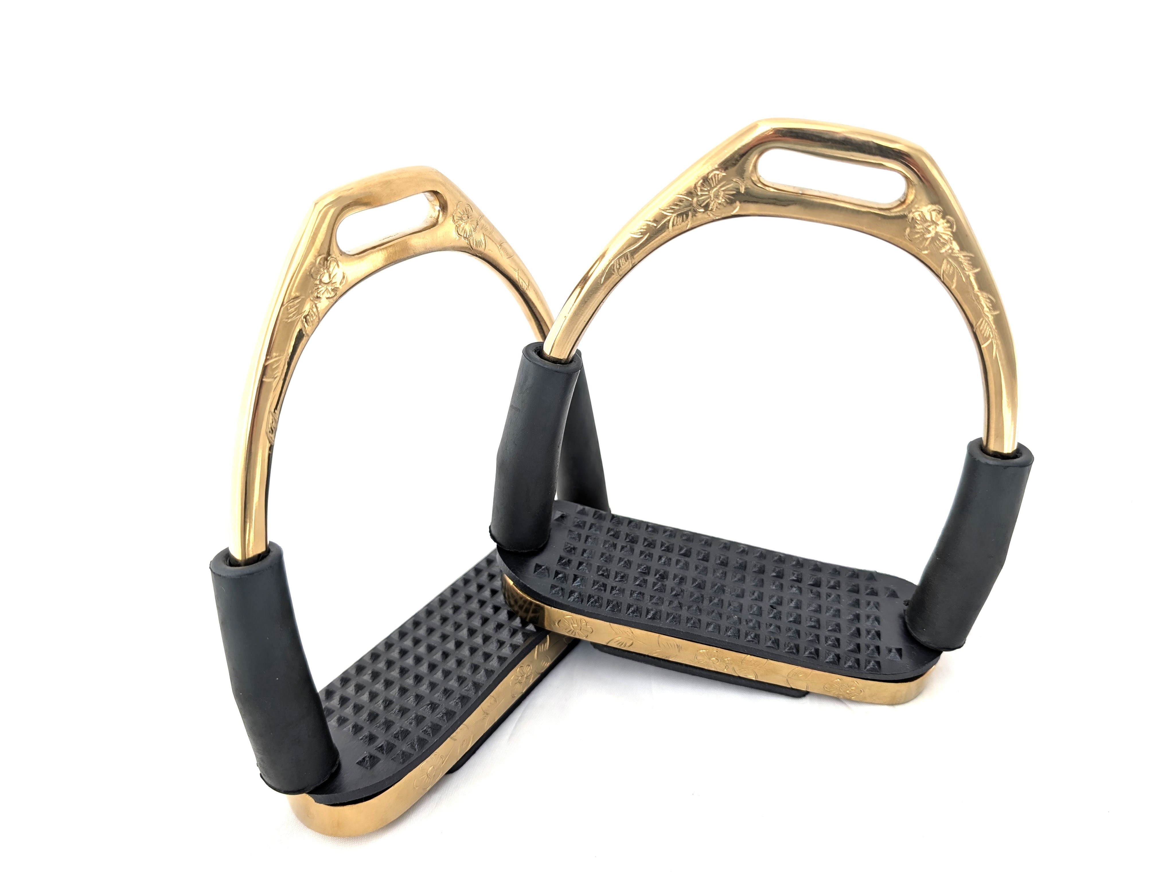Edler Sicherheits-Steigbügel mit Gelenken, Farbe in Gold - Messing, verziert , 1 Paar