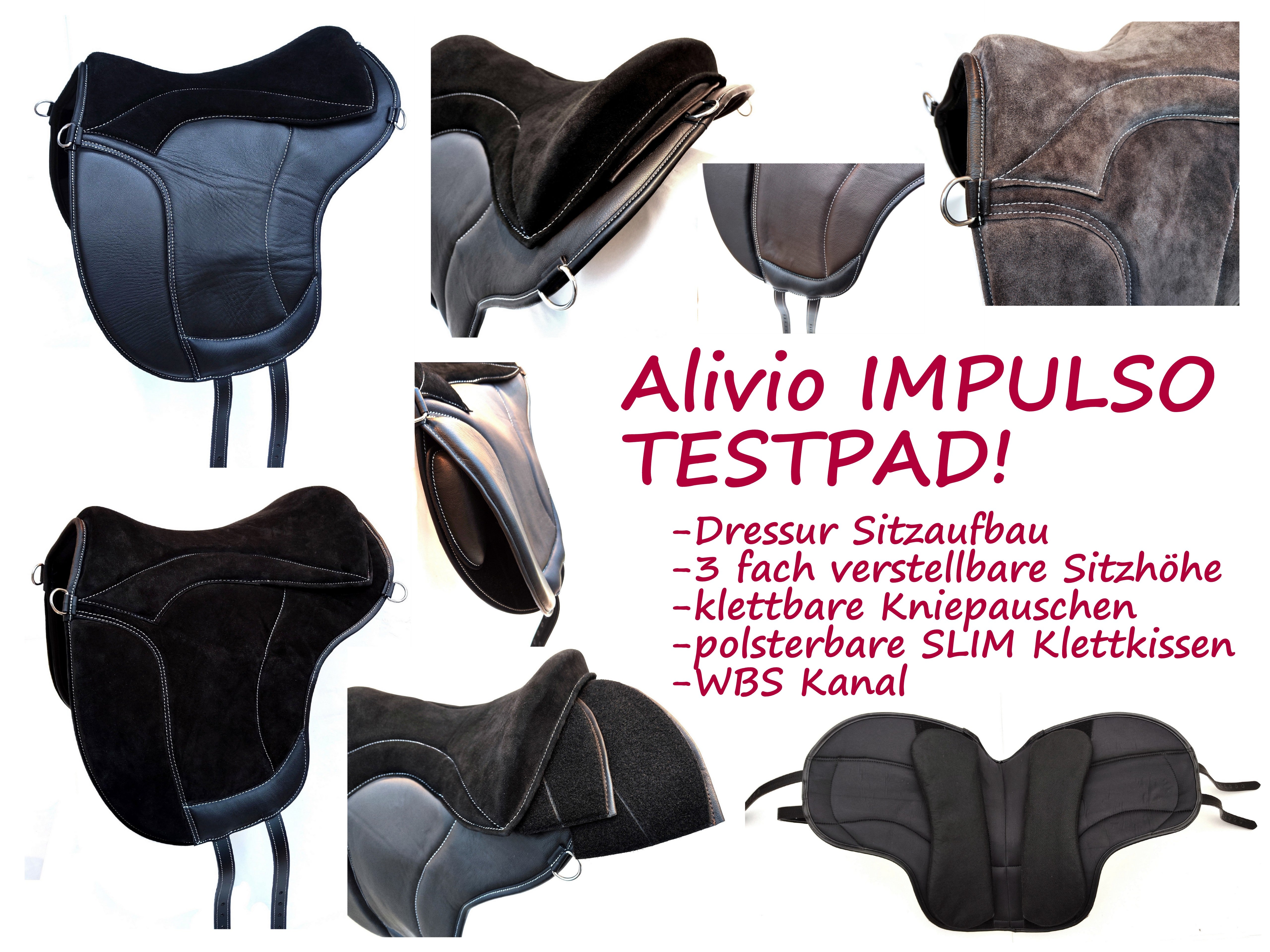 TESTPAD "ALIVIO IMPULSO" Dressur Reitpad - WBS Kanal - SLIM Filzkissen - Kniepauschen