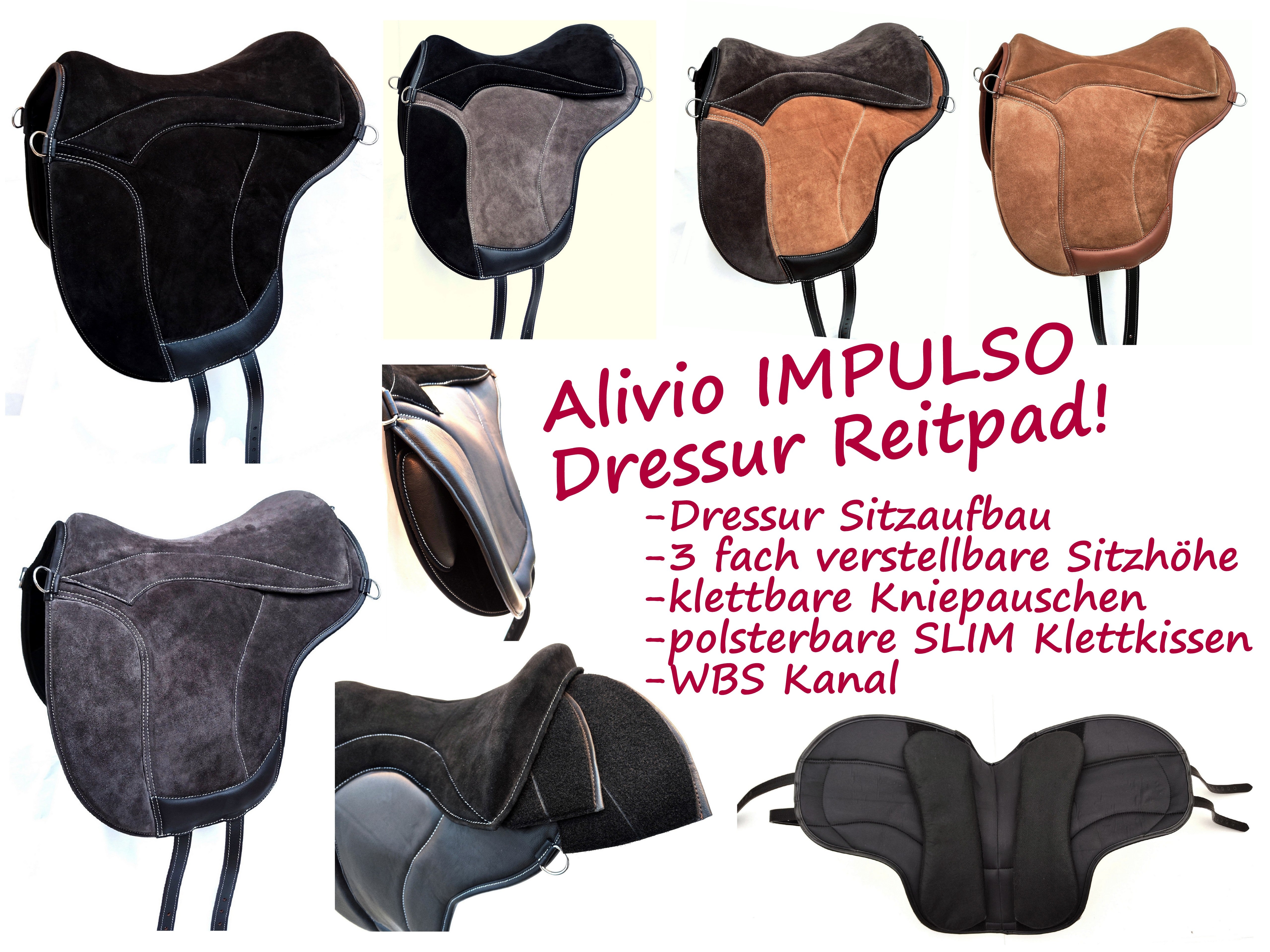 "ALIVIO IMPULSO" SUEDE dressage riding pad - WBS channel - SLIM felt cushion - knee blocks