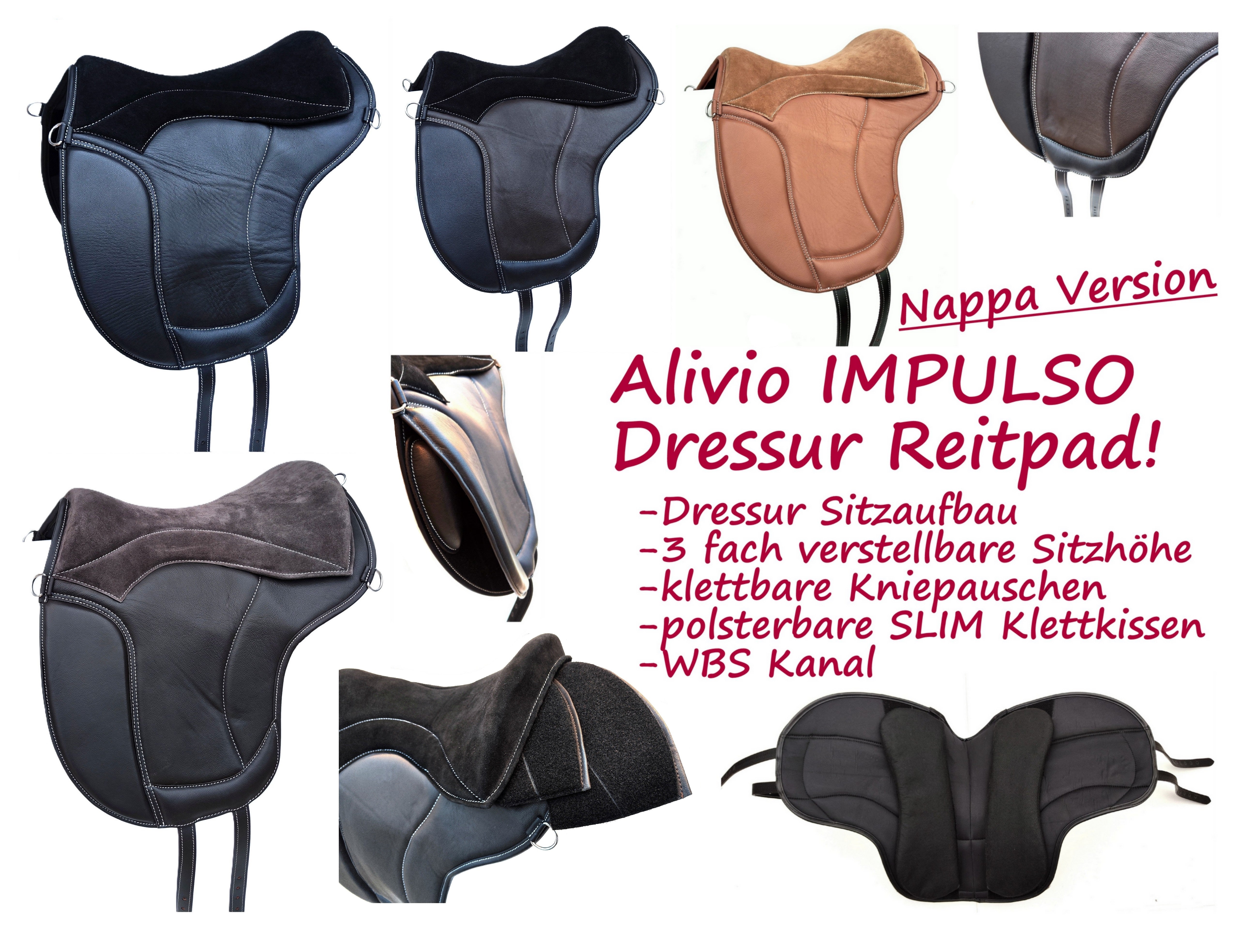 Tapis d'équitation de dressage NAPPALEDER "ALIVIO IMPULSO" - Canal WBS - Coussin en feutre SLIM - Cales genoux