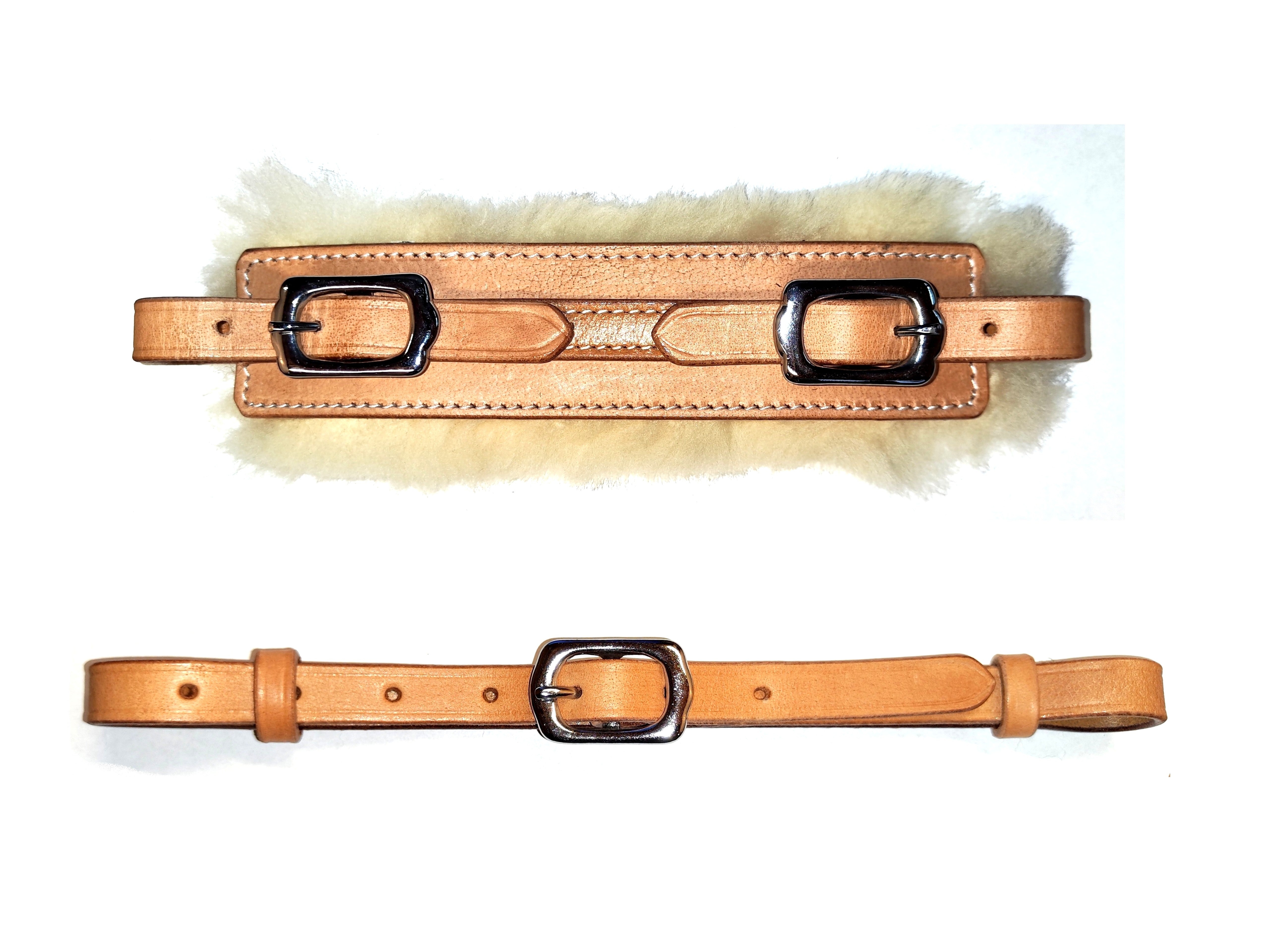 Real sheepskin padded noseband plus chin strap in a set