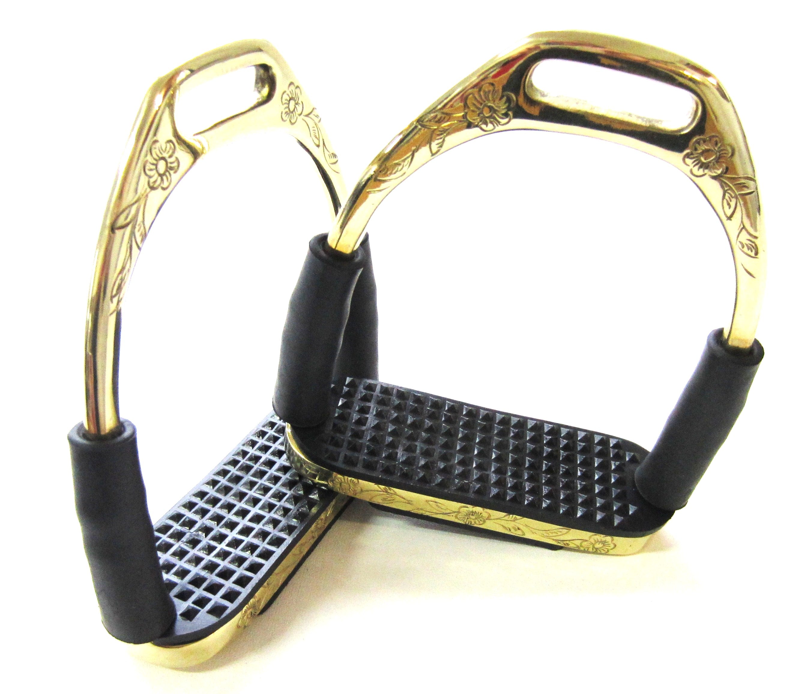 Elegant safety stirrups with joints, color in gold - brass, decorated, 1 pair