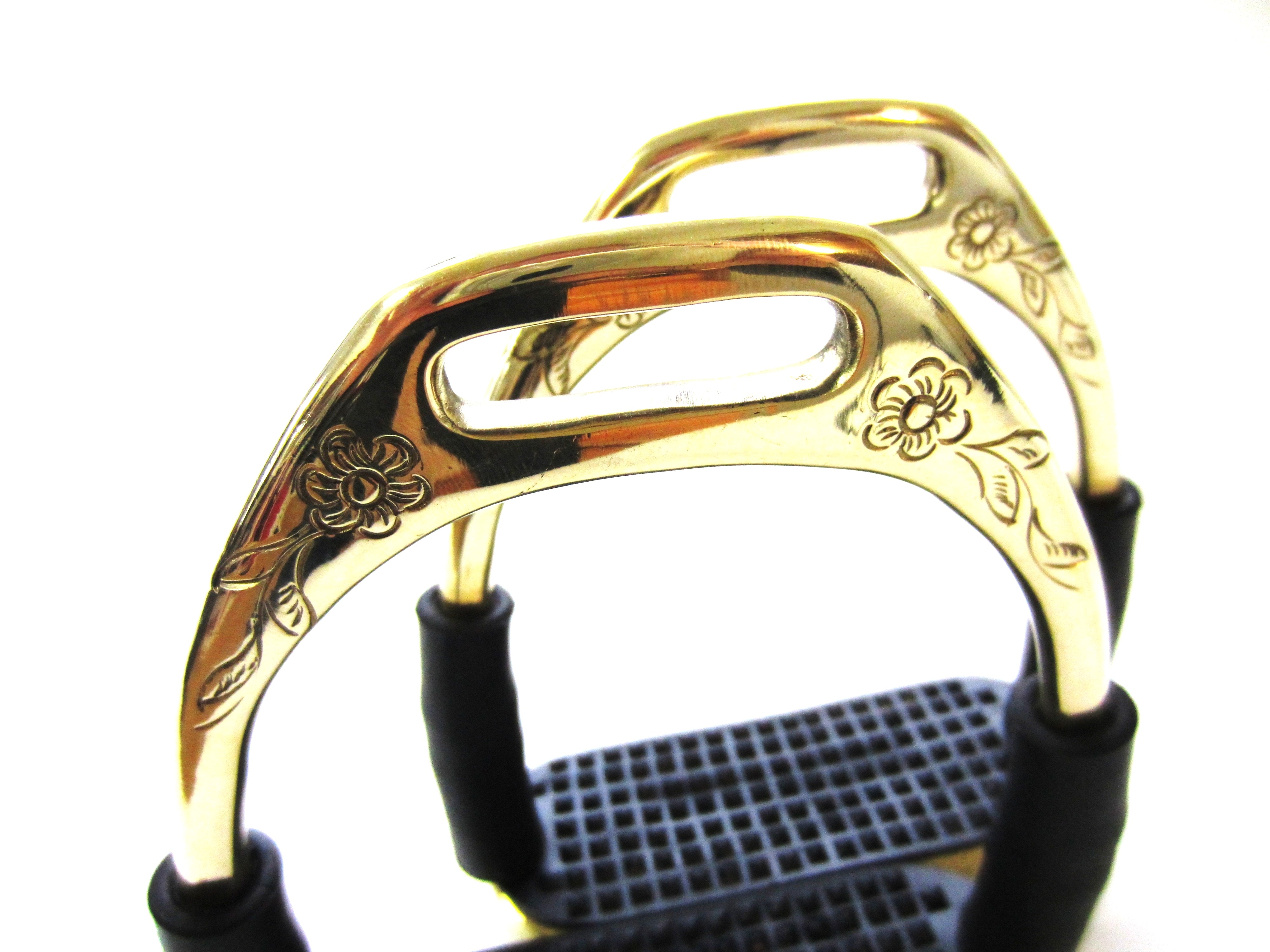 Edler Sicherheits-Steigbügel mit Gelenken, Farbe in Gold - Messing, verziert , 1 Paar