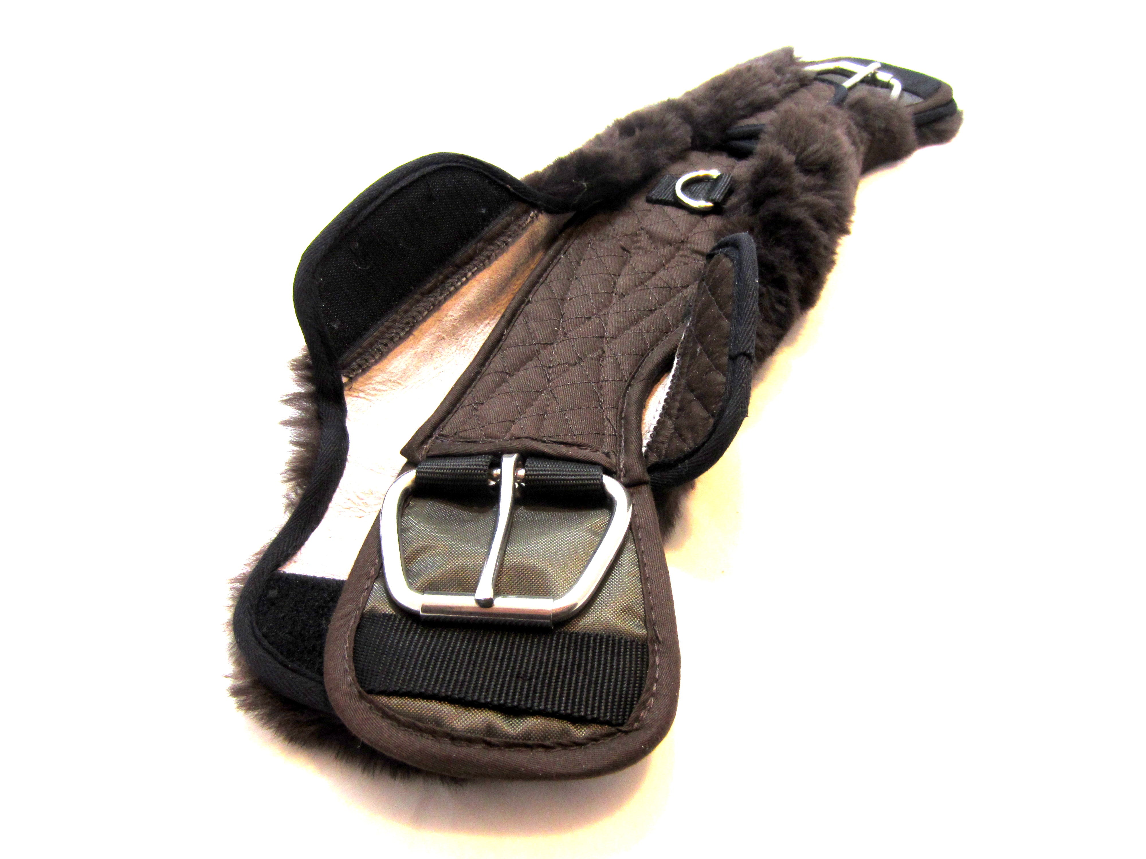 Soft western "moon girth" with lambskin - removable, brown saddle girth