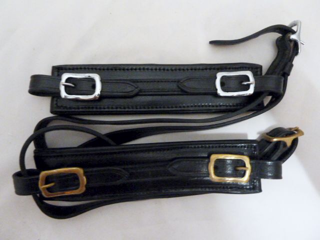Noseband padded with soft leather plus chin strap in a set of silver or gold - special offer -