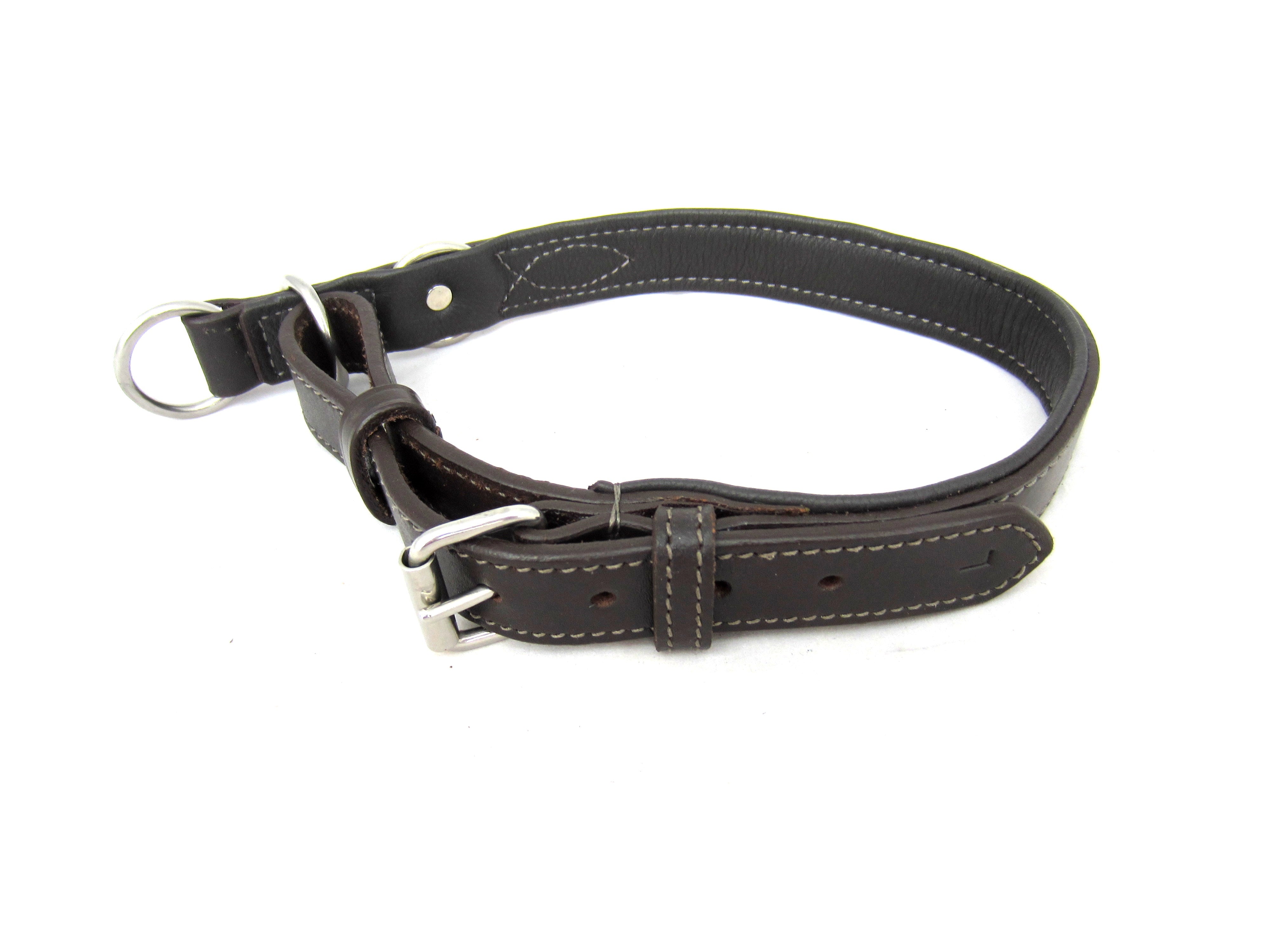 Flat leather dog collar with pull stop - padded nappa leather