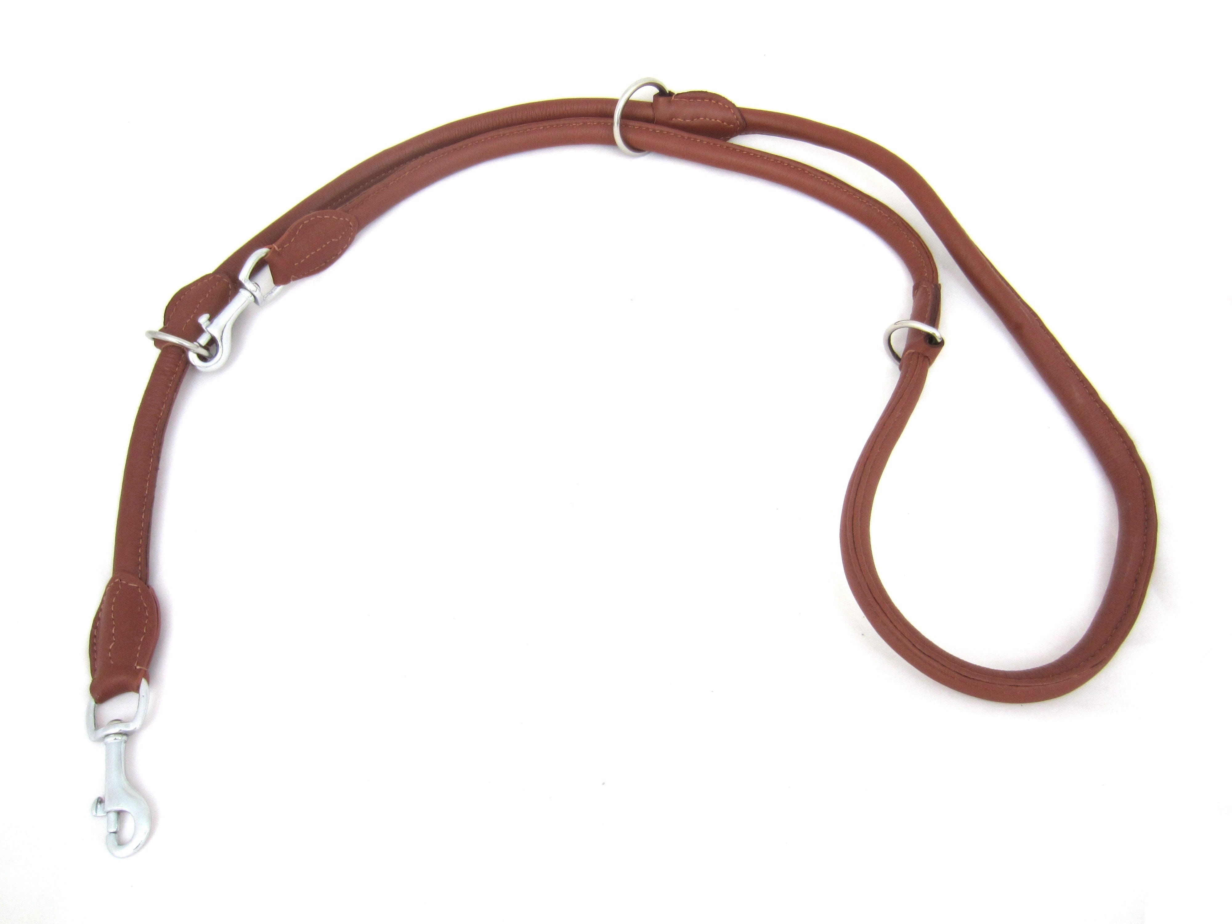 Leather dog leash "Vario Round" round stitched, 3-way adjustable made of soft nappa leather
