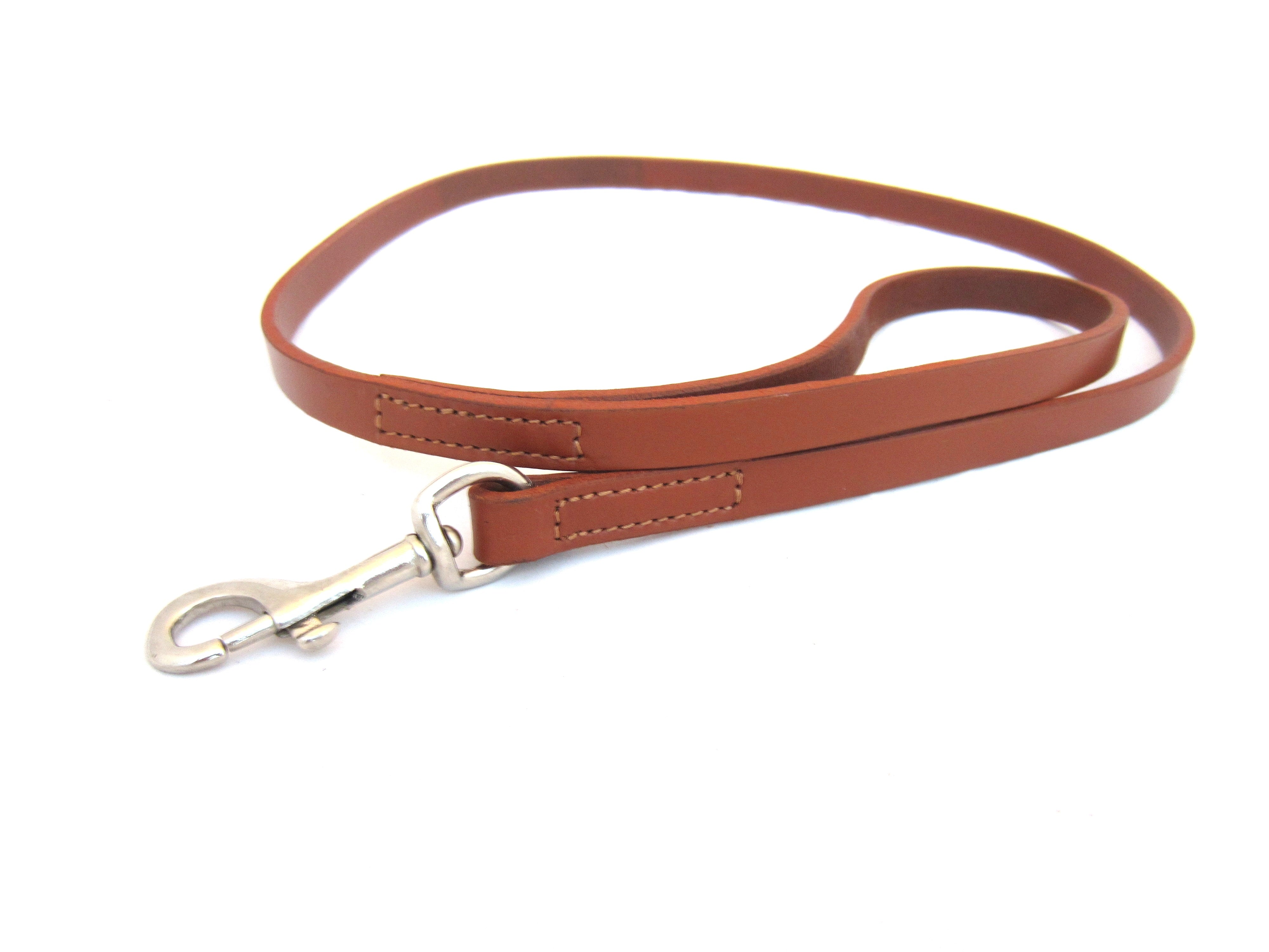 Short flat leather dog leash "Short Flat" 110 cm length
